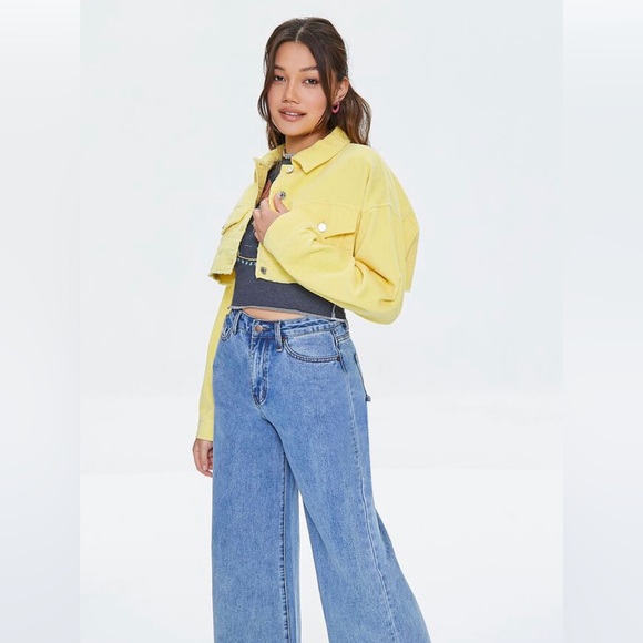 Forever 21 Trendy Cropped Olive Army Green Frayed Corduroy Jacket sz M NWOT cute - Picture 9 of 17